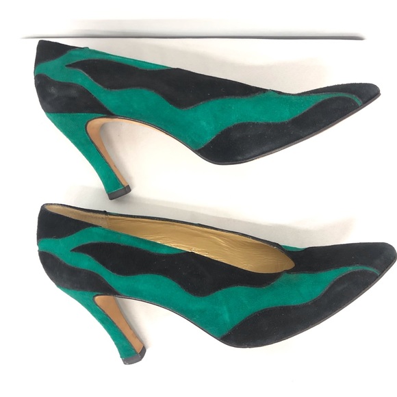 Norma B Green Black Swirl Suede Heels - Picture 10 of 16